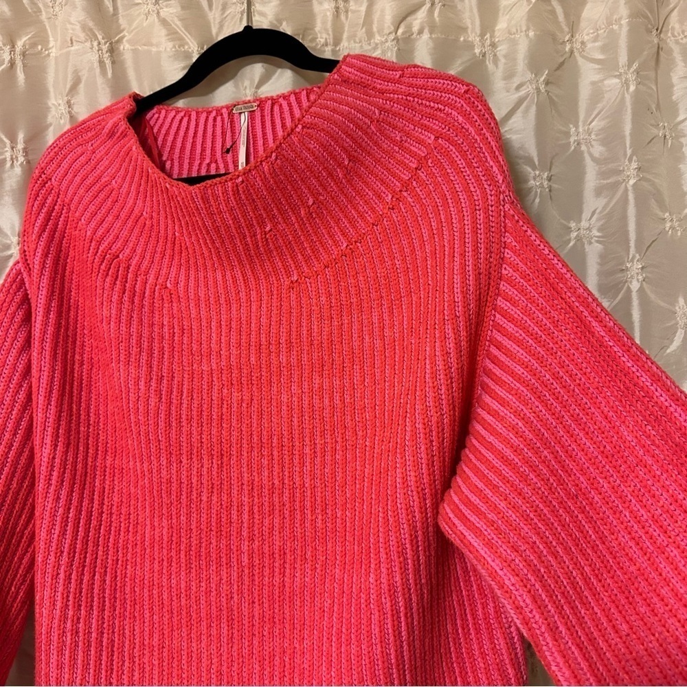 Free People Pink Charlotte Oversized Sweater Knit Tunic Top - Picture 5 of 11